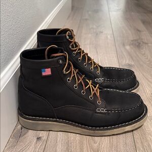 Danner Black Moc Toe Boots with Brown Contrast Laces